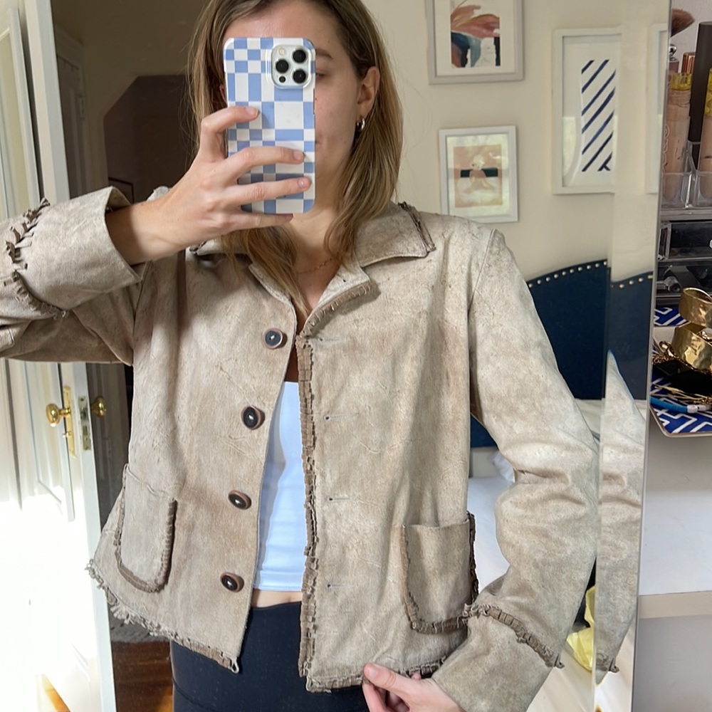 Leather fringe jacket